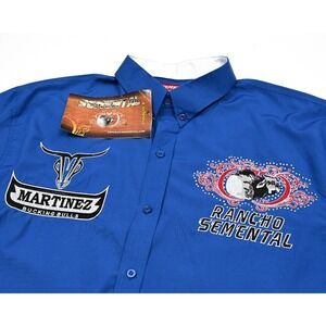 Rancho Semental Shirt Mens Large Blue Patches Western Rodeo Western Texas Cowboy